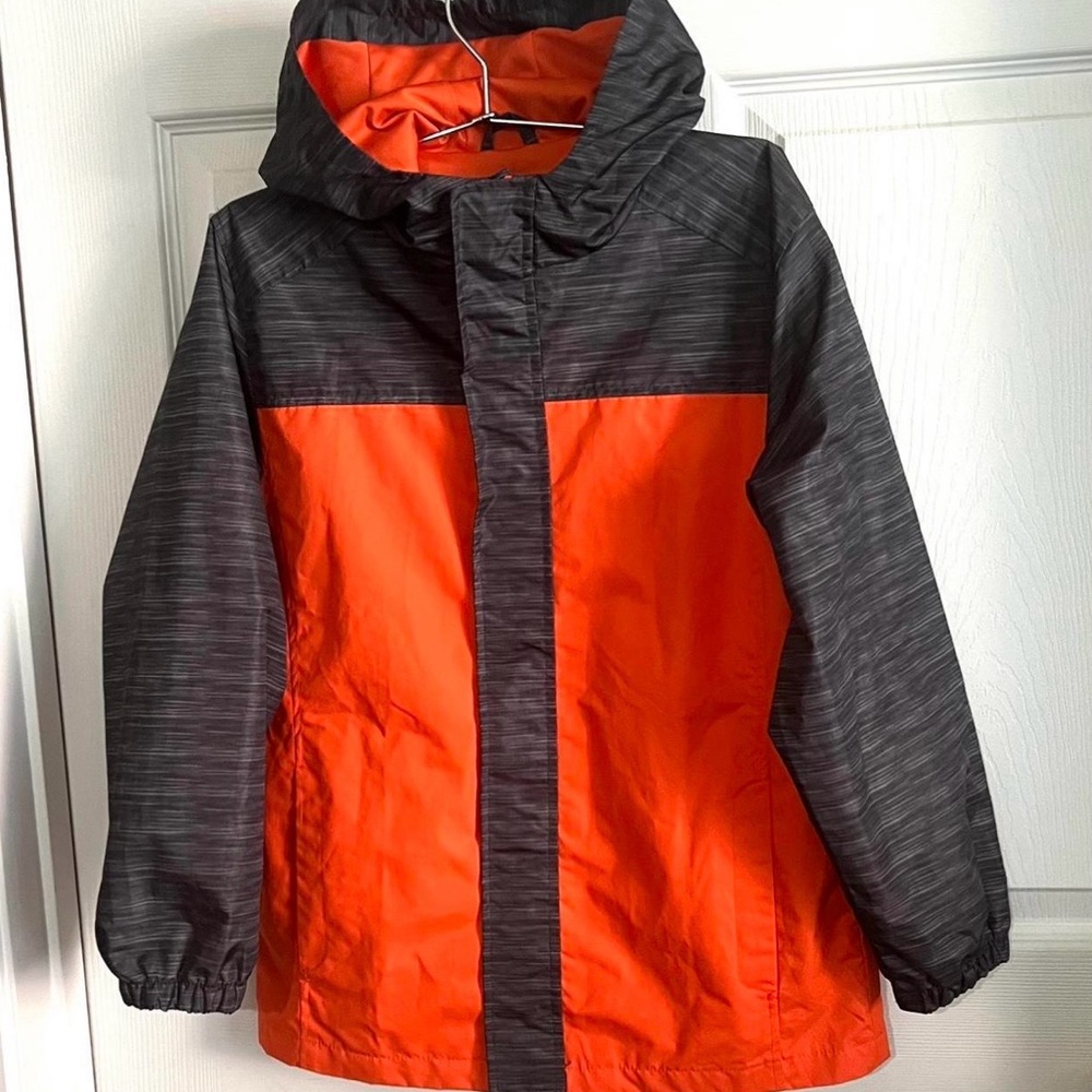 Faded Glory Boys 10-12 years Rain windbreaker Water orange/ gray zipper hoodie